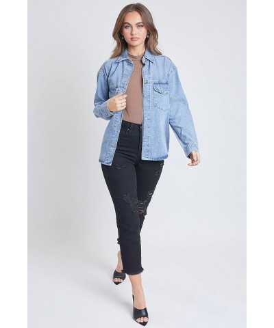 Women's Junior Oversized Denim Shacket Blue $21.87 Jackets