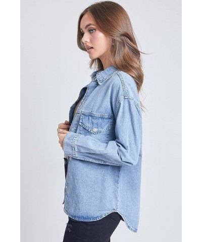 Women's Junior Oversized Denim Shacket Blue $21.87 Jackets