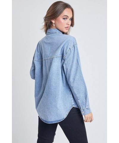 Women's Junior Oversized Denim Shacket Blue $21.87 Jackets