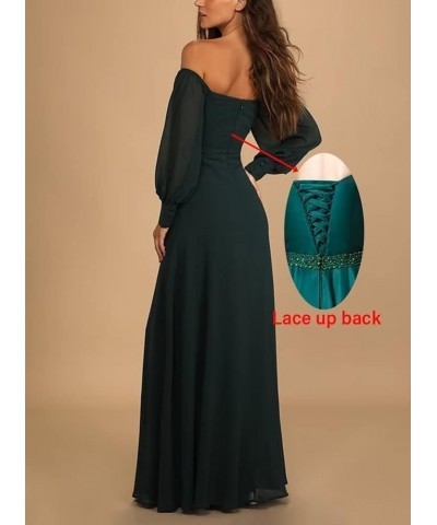 Off The Shoulder Long Sleeve Chiffon Bridesmaid Dresses Long Formal Wedding Guest Dresses for Women with Slit Red $35.20 Dresses