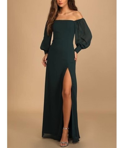 Off The Shoulder Long Sleeve Chiffon Bridesmaid Dresses Long Formal Wedding Guest Dresses for Women with Slit Red $35.20 Dresses