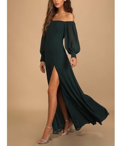 Off The Shoulder Long Sleeve Chiffon Bridesmaid Dresses Long Formal Wedding Guest Dresses for Women with Slit Red $35.20 Dresses