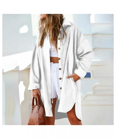 Women's Winter Coat for Women Solid Color Button Lapel Coat Collar Plush Long Sleeve Pocket Top Coat Trench Coats 4-white $19...