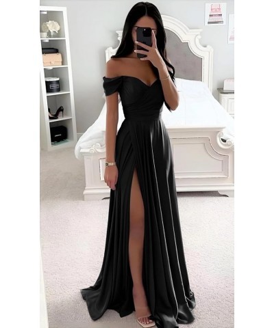 Off The Shoulder Satin Bridesmaid Dresses for Wedding Long Ruched Corset Formal Prom Dress with Slit Burgundy $37.50 Dresses