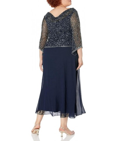 Women's Plus Size Long Beaded Dress with Cowl Neck Navy/Mercury $28.75 Dresses