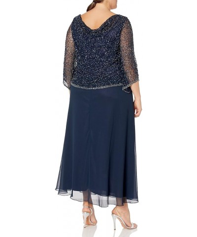 Women's Plus Size Long Beaded Dress with Cowl Neck Navy/Mercury $28.75 Dresses