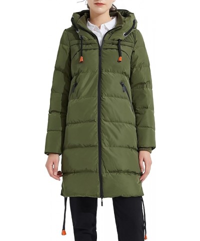 Women's Thickened Winter Down Coat Hooded Puffer Long Jacket with Pocket Armygreen $35.70 Jackets