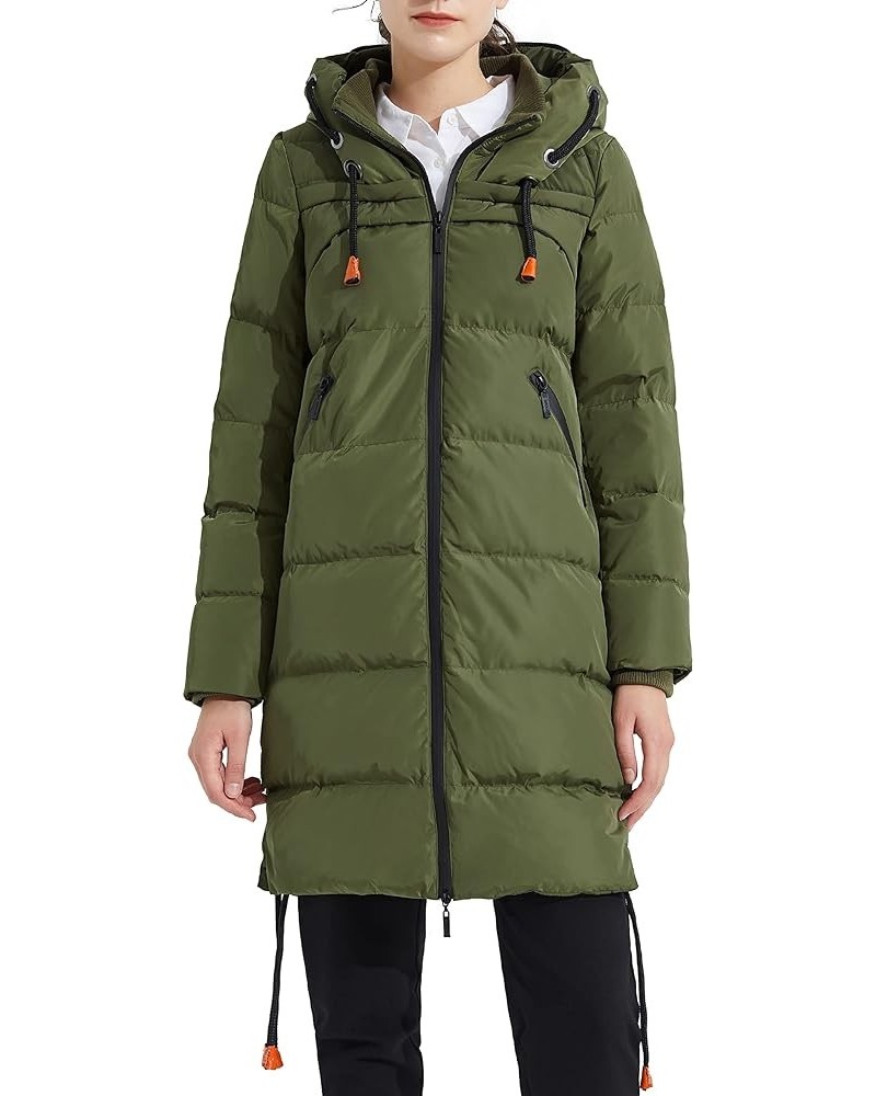 Women's Thickened Winter Down Coat Hooded Puffer Long Jacket with Pocket Armygreen $35.70 Jackets