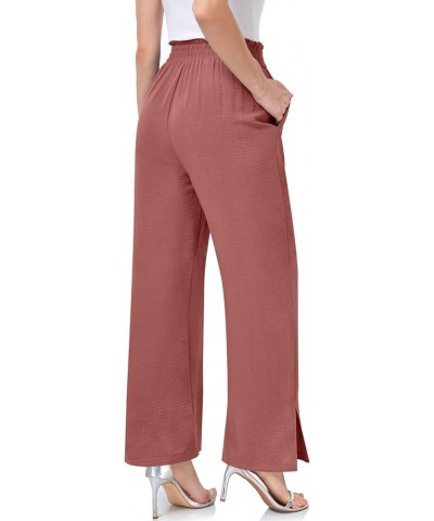 Women's Wide Leg Casual Pants High Waisted Adjustable Tie Knot Business Work Trousers with Pockets Rust Red $9.65 Pants