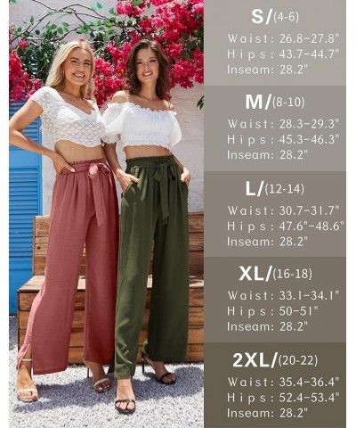 Women's Wide Leg Casual Pants High Waisted Adjustable Tie Knot Business Work Trousers with Pockets Rust Red $9.65 Pants