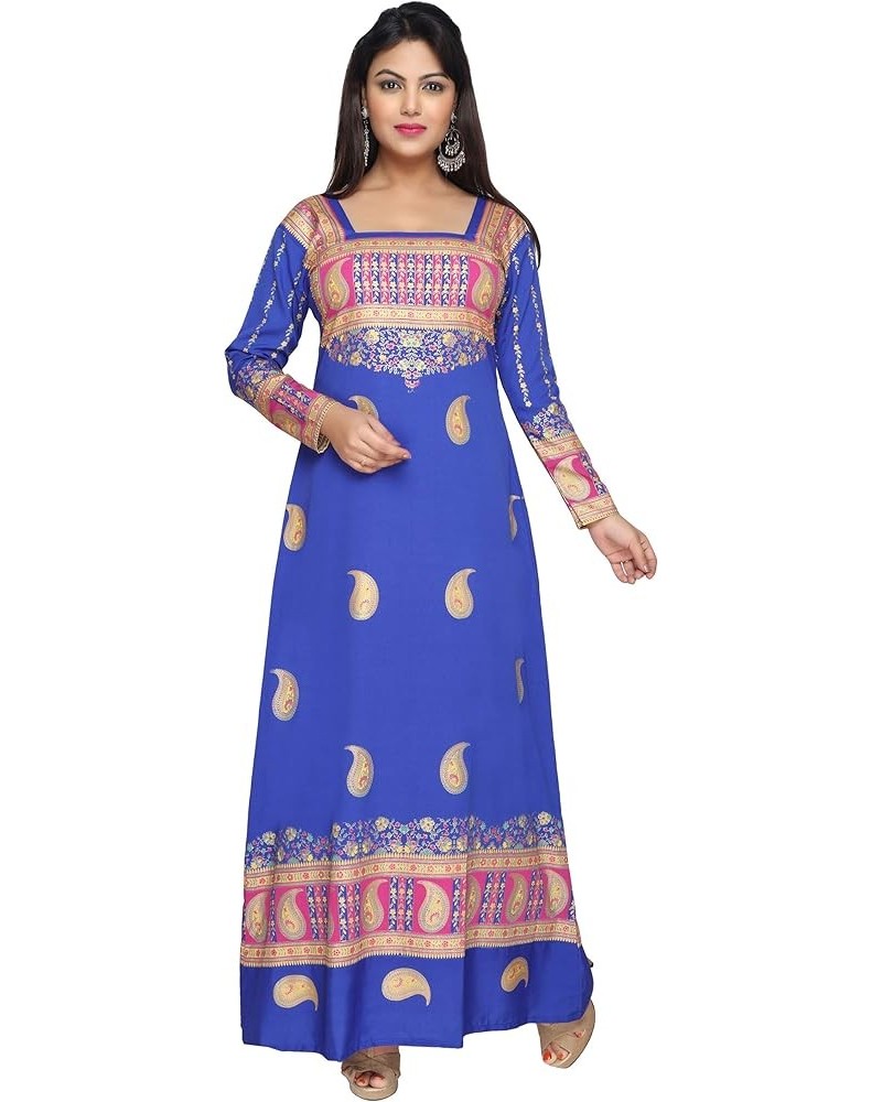 Printed Women's Long Sleeve Kaftans Abayas Maxi Dresses Blue 2 $19.94 Dresses