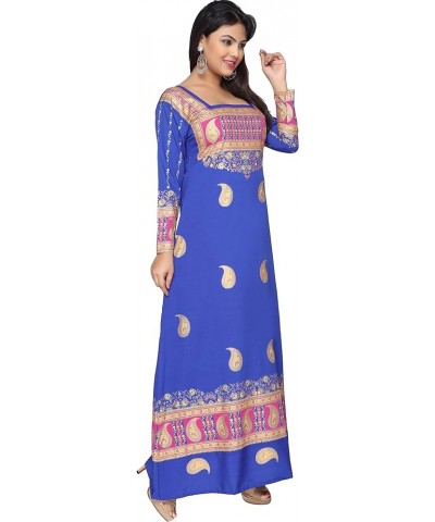 Printed Women's Long Sleeve Kaftans Abayas Maxi Dresses Blue 2 $19.94 Dresses