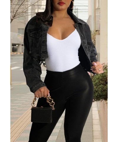 Cropped Denim Jackets for Women Long Sleeve Destroyed Wash Jean Jackets A-black $22.54 Jackets