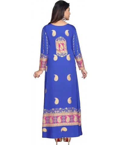 Printed Women's Long Sleeve Kaftans Abayas Maxi Dresses Blue 2 $19.94 Dresses