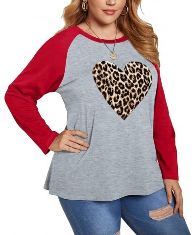 Women Plus Size Tops Valentines Day Shirt Love Heart Tshirts Buffalo Plaid Tee Tops 8_red $11.04 Tops