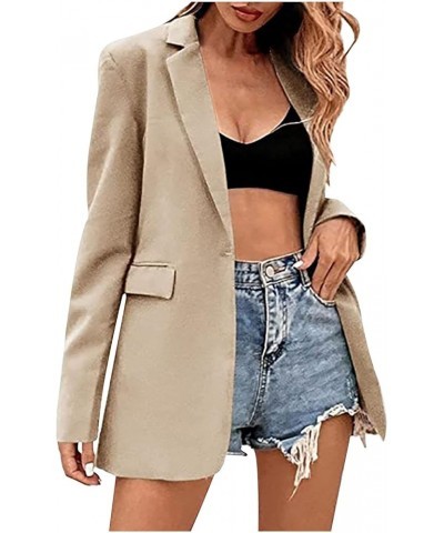 Plus Size Blazer for Women Long Sleeve One Button Lapel Back Slit Blazer with Pocket Party Jacket Open Front Cardigan Beige $...