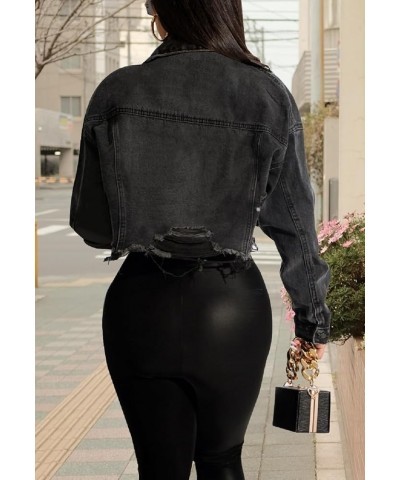 Cropped Denim Jackets for Women Long Sleeve Destroyed Wash Jean Jackets A-black $22.54 Jackets