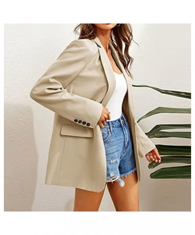 Plus Size Blazer for Women Long Sleeve One Button Lapel Back Slit Blazer with Pocket Party Jacket Open Front Cardigan Beige $...