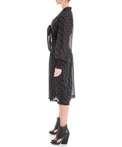 Women's Crepe Long Sleeve Smocked Midi Dress Black/Taupe Medium Scattered Polka Dot $29.20 Dresses