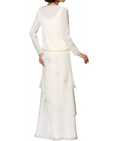 Mother of The Bride Dresses Long Evening Formal Gowns Chiffon Beaded Jacket Tiered Modest Wedding Guest Groom Women's Ivory $...