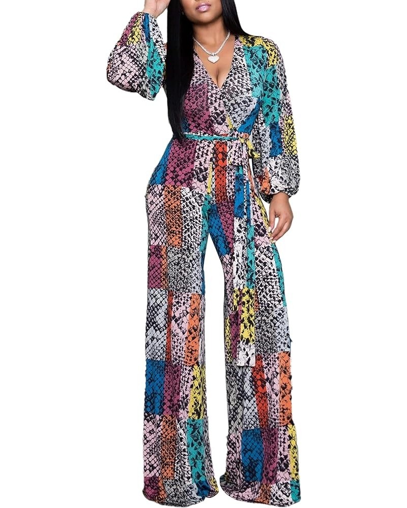 Women Casual Sexy V Neck Sparkly Jumpsuits Long Sleeve Onesie Loose Pants Party Clubwear with Belt Multicolor9934 $23.00 Jump...