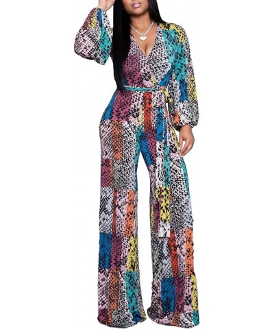 Women Casual Sexy V Neck Sparkly Jumpsuits Long Sleeve Onesie Loose Pants Party Clubwear with Belt Multicolor9934 $23.00 Jump...