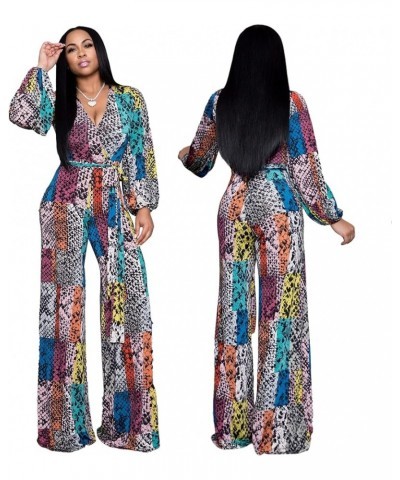 Women Casual Sexy V Neck Sparkly Jumpsuits Long Sleeve Onesie Loose Pants Party Clubwear with Belt Multicolor9934 $23.00 Jump...