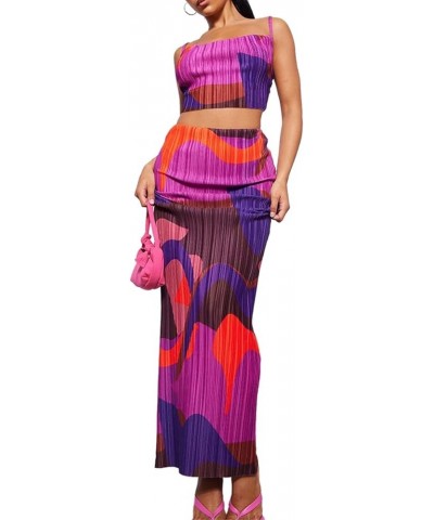 Women's Y2k Floral 2 Piece Outfits Sexy Cami Crop Top Bodycon Split Maxi Skirts Chic Midi Skirt Sets Streetwear Tie Dye 2 $12...