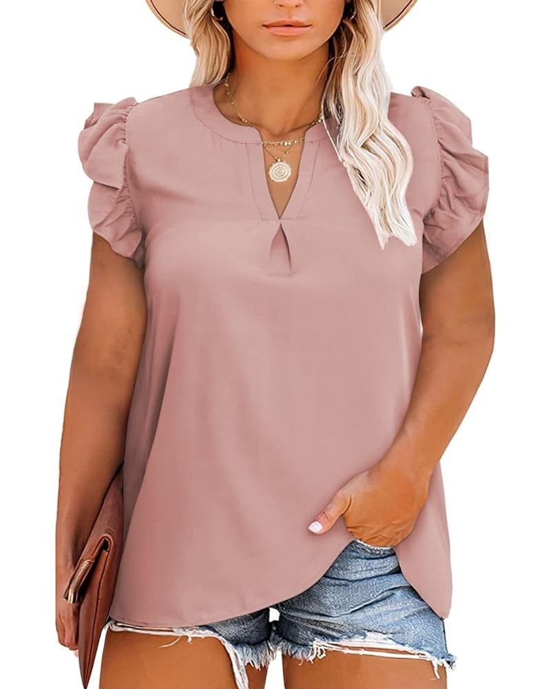 Plus Size Tops for Women Boho Floral Print V Neck Long Sleeve Summer Loose Blouse Shirts(1X-5X) Solid Pink $19.13 Blouses