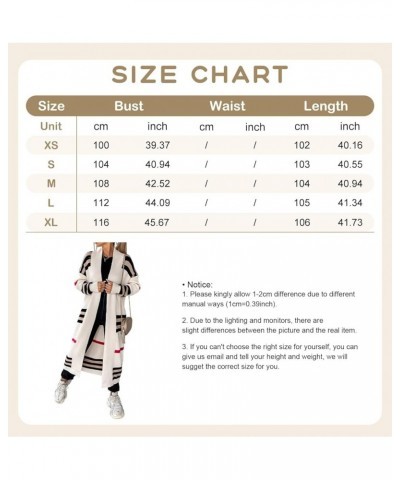 Women's Vintage Open Front Knit Striped Maxi Long Cardigan Sweater with Pockets Grey $22.42 Sweaters