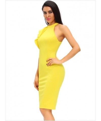 Women's Fashion Ruffle One Shoulder Sleeveless Midi Bodycon Cocktail Party Dress Vibrant Yellow $17.27 Dresses