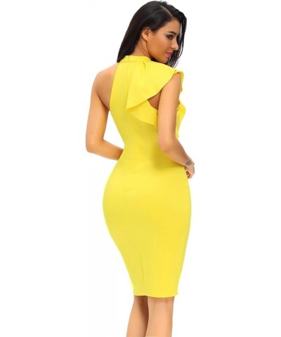 Women's Fashion Ruffle One Shoulder Sleeveless Midi Bodycon Cocktail Party Dress Vibrant Yellow $17.27 Dresses