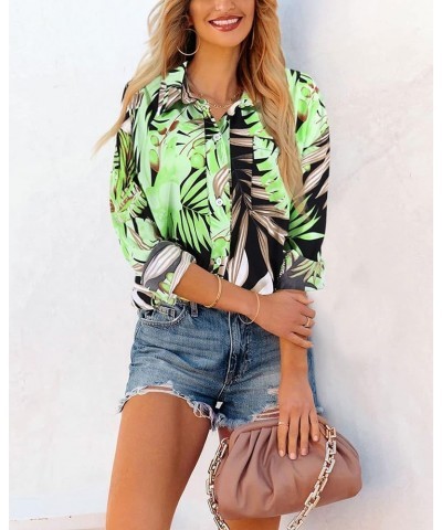 Women Button Down Shirts Fashion Long Sleeve Shirts Tops Casual Blouses K4-hawaii Pattern $16.80 Blouses