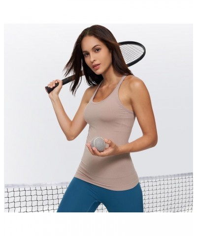 Yoga Racerback Tank Top for Women with Built in Bra,Women's Padded Sports Bra Fitness Workout Running Shirts Mocha $13.67 Lin...