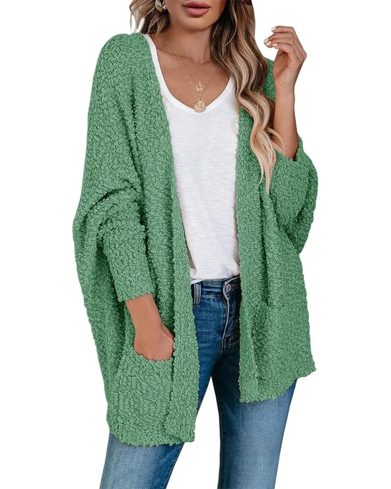 Women's Chunky Popcorn Cardigan Oversized Open Front Boyfriend Batwing Long Sleeve Fuzzy Knit Sweaters Mint $20.23 Sweaters