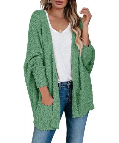 Women's Chunky Popcorn Cardigan Oversized Open Front Boyfriend Batwing Long Sleeve Fuzzy Knit Sweaters Mint $20.23 Sweaters