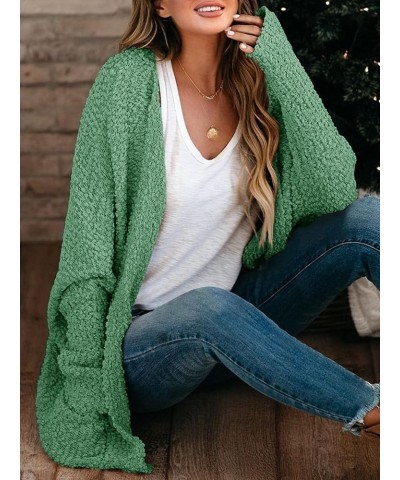 Women's Chunky Popcorn Cardigan Oversized Open Front Boyfriend Batwing Long Sleeve Fuzzy Knit Sweaters Mint $20.23 Sweaters