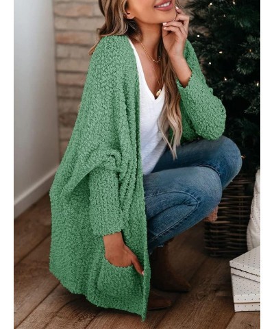 Women's Chunky Popcorn Cardigan Oversized Open Front Boyfriend Batwing Long Sleeve Fuzzy Knit Sweaters Mint $20.23 Sweaters