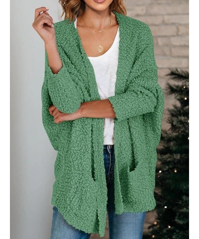 Women's Chunky Popcorn Cardigan Oversized Open Front Boyfriend Batwing Long Sleeve Fuzzy Knit Sweaters Mint $20.23 Sweaters