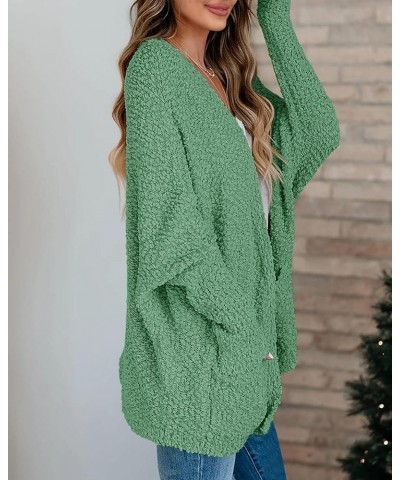 Women's Chunky Popcorn Cardigan Oversized Open Front Boyfriend Batwing Long Sleeve Fuzzy Knit Sweaters Mint $20.23 Sweaters