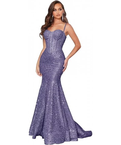 Sparkly Sequin Prom Dresses for Women Mermaid Long Spaghetti Straps Formal Evening Party Gowns Wisteria $36.50 Dresses