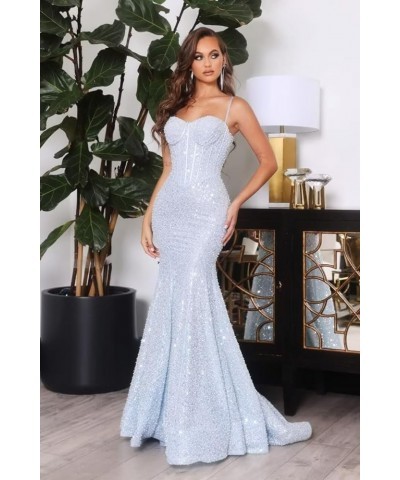 Sparkly Sequin Prom Dresses for Women Mermaid Long Spaghetti Straps Formal Evening Party Gowns Wisteria $36.50 Dresses