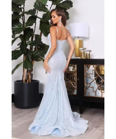 Sparkly Sequin Prom Dresses for Women Mermaid Long Spaghetti Straps Formal Evening Party Gowns Wisteria $36.50 Dresses