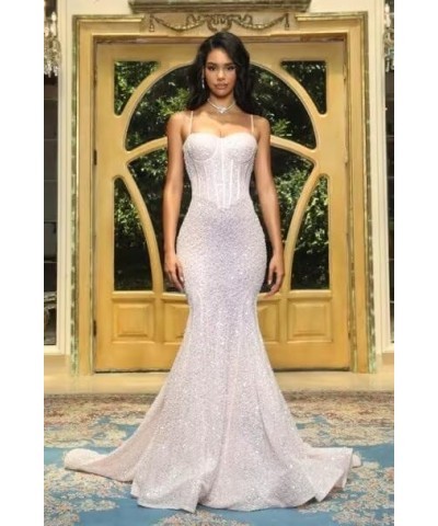 Sparkly Sequin Prom Dresses for Women Mermaid Long Spaghetti Straps Formal Evening Party Gowns Wisteria $36.50 Dresses