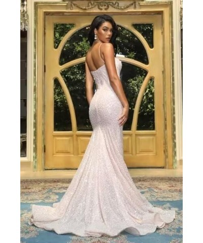 Sparkly Sequin Prom Dresses for Women Mermaid Long Spaghetti Straps Formal Evening Party Gowns Wisteria $36.50 Dresses