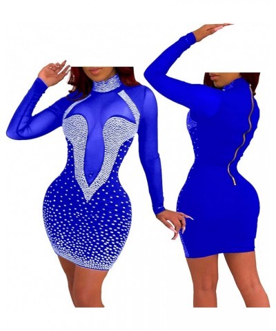 Women's Sexy Hot Drilling Craft Rhinestone Dress Bodycon Party Club Night Out Dresses Clubwear G-blue $31.49 Dresses