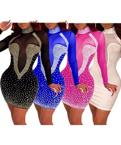 Women's Sexy Hot Drilling Craft Rhinestone Dress Bodycon Party Club Night Out Dresses Clubwear G-blue $31.49 Dresses