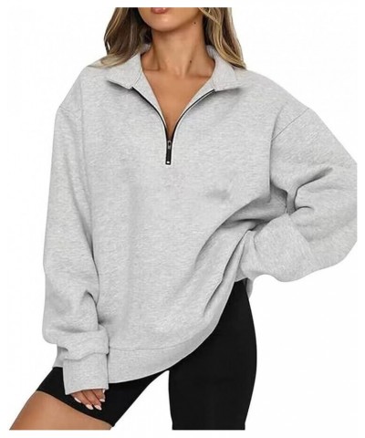 Zip Sweatshirts for Women Long Sleeves Lapel Collar Quarter Zip Pullover Loose Workout Tops Cropped Sweatshirt Silver $10.50 ...