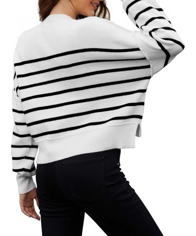 Women's Oversized Striped Ribbed Knit Cropped Sweaters Dropped Sleeve Fall Trendy Crop Top Pullover Sweatshirts S-white $10.7...