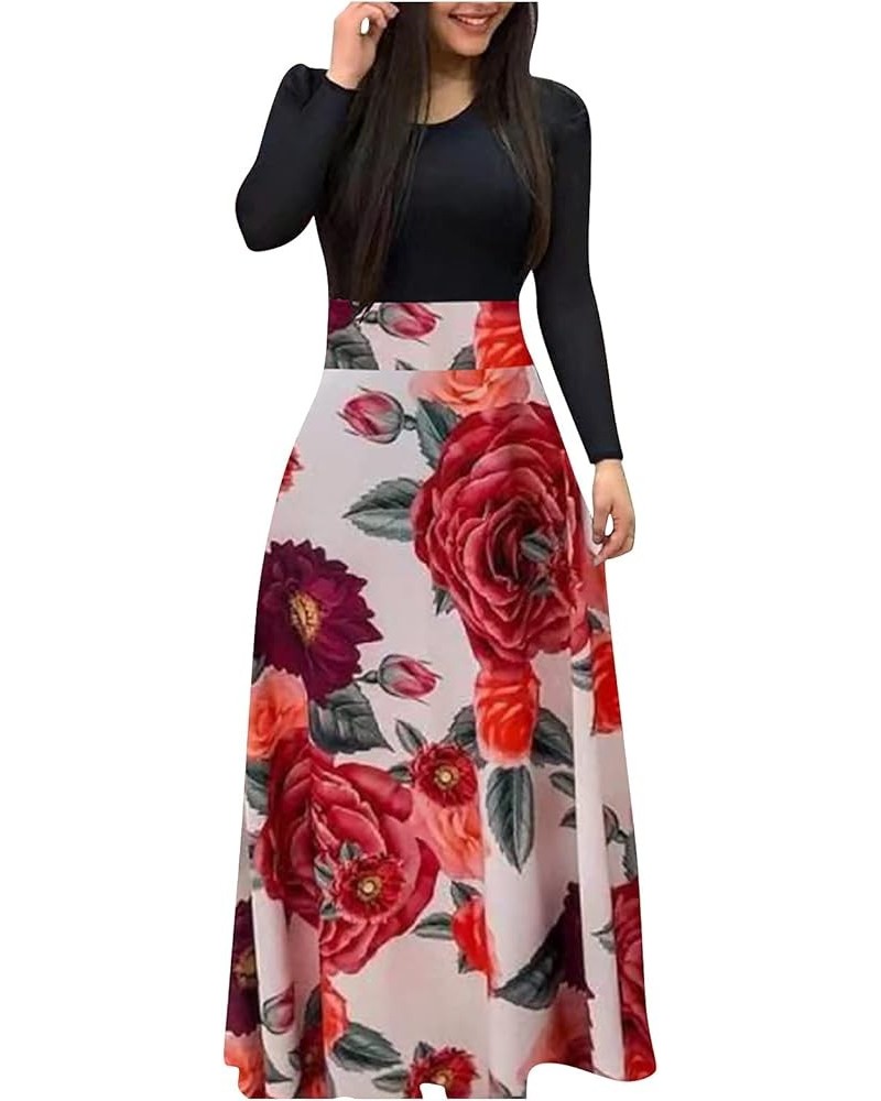 Dresses for Women 2023 Short/Long Sleeve Floral Maxi Long Dress Summer Fashion Casual Sun Boho Dresses C-red $10.08 Activewear